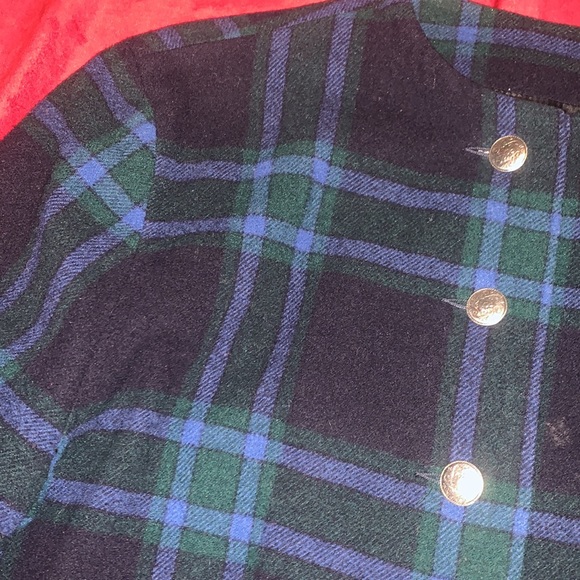 Vintage 90s Byblos Navy/Forest Green Tartan Plaid Button Front Wool Jacket Sz 6 - Picture 2 of 8